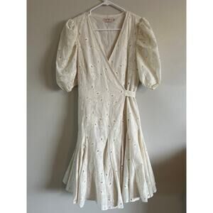 Ivy City Co Cream Floral Eyelet Wrap Dress Size Small